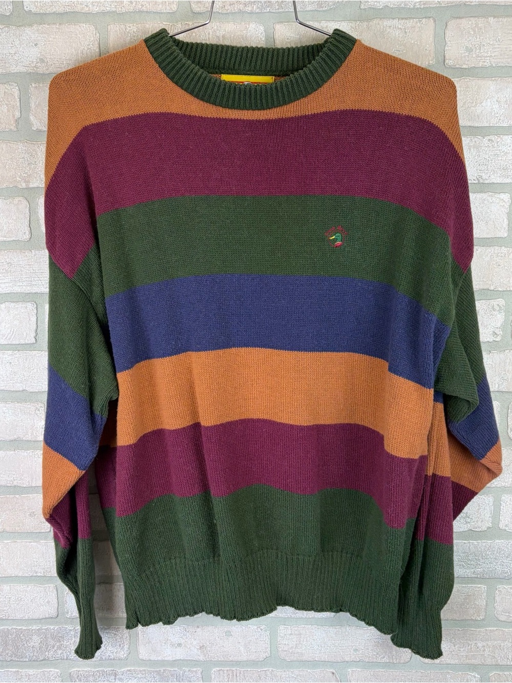 DuckHead Striped Crewneck Sweater in Green, Burgundy & Mustard Men’s XL